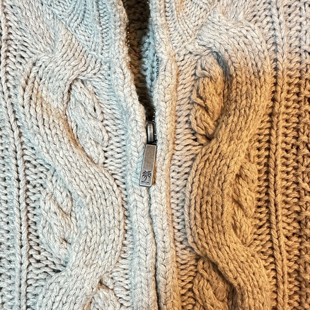 Tommy Bahama Indigo Palms Cable Knit Sweater Full Zip Wool Blend Chunky M Large - Picture 7 of 9